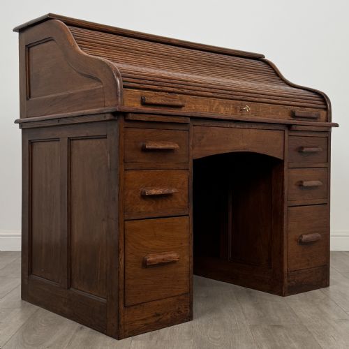 ANTIQUE 20TH CENTURY EDWARDIAN ROLL TOP DESK IN OAK - ADDITIONAL PHOTO 8