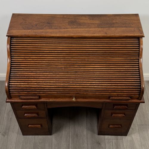ANTIQUE 20TH CENTURY EDWARDIAN ROLL TOP DESK IN OAK - ADDITIONAL PHOTO 9