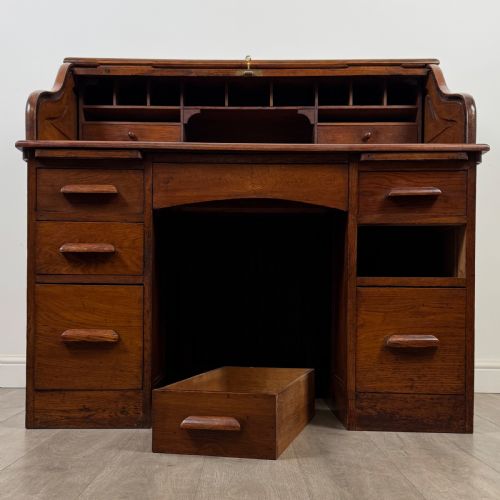 ANTIQUE 20TH CENTURY EDWARDIAN ROLL TOP DESK IN OAK - ADDITIONAL PHOTO 10