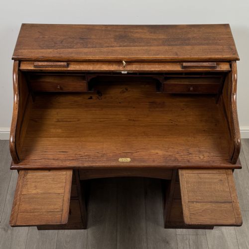 ANTIQUE 20TH CENTURY EDWARDIAN ROLL TOP DESK IN OAK - ADDITIONAL PHOTO 11