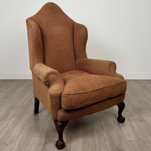 ANTIQUE 20TH CENTURY LARGE WINGBACK ARMCHAIR IN BEECH - ADDITIONAL PHOTO 6