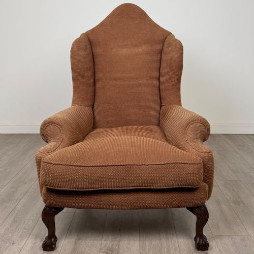 ANTIQUE 20TH CENTURY LARGE WINGBACK ARMCHAIR IN BEECH - ADDITIONAL PHOTO 7