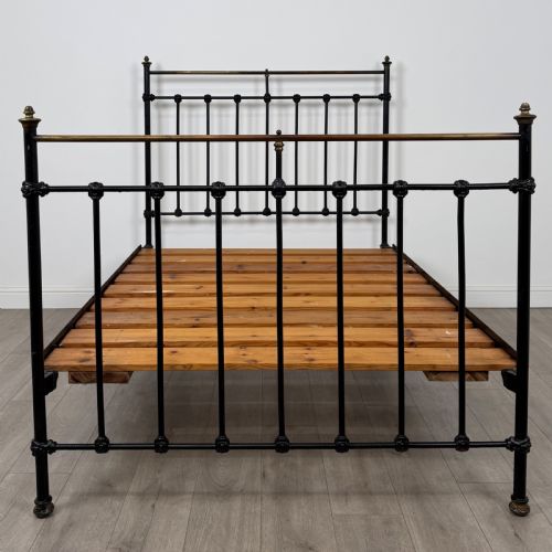 ANTIQUE 19TH CENTURY VICTORIAN BRASS AND IRON DOUBLE BED - ADDITIONAL PHOTO 3