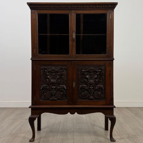 ANTIQUE 19TH CENTURY CARVED VICTORIAN DISPLAY CABINET IN OAK - ADDITIONAL PHOTO 1
