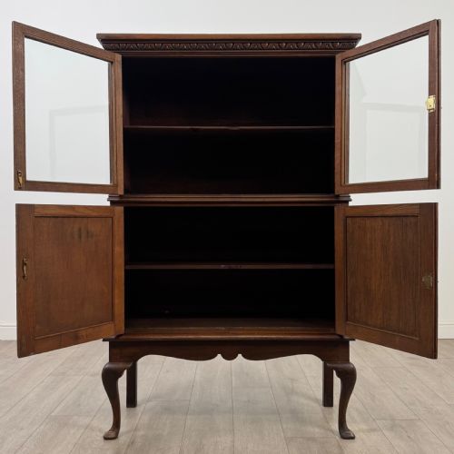 ANTIQUE 19TH CENTURY CARVED VICTORIAN DISPLAY CABINET IN OAK - ADDITIONAL PHOTO 2