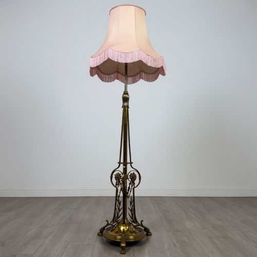 ANTIQUE 19TH CENTURY DECORATIVE BRASS FLOOR STANDING LAMP - ADDITIONAL PHOTO 1
