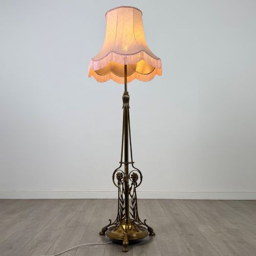 ANTIQUE 19TH CENTURY DECORATIVE BRASS FLOOR STANDING LAMP - ADDITIONAL PHOTO 2