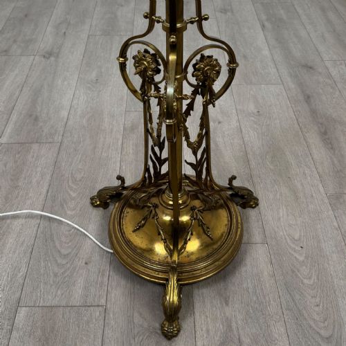 ANTIQUE 19TH CENTURY DECORATIVE BRASS FLOOR STANDING LAMP - ADDITIONAL PHOTO 5