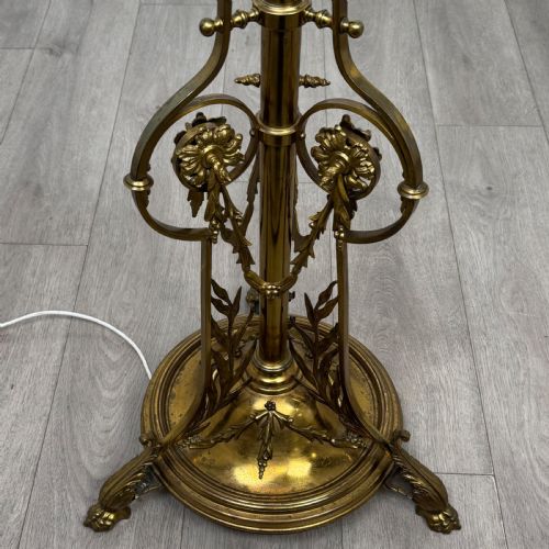 ANTIQUE 19TH CENTURY DECORATIVE BRASS FLOOR STANDING LAMP - ADDITIONAL PHOTO 7