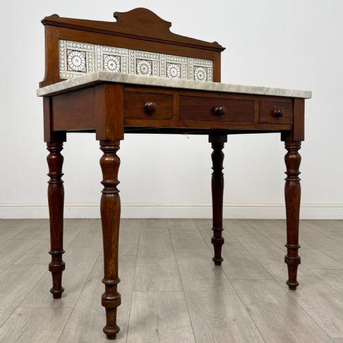 ANTIQUE 19TH CENTURY MARBLE TOP WASHSTAND IN MAHOGANY - ADDITIONAL PHOTO 7