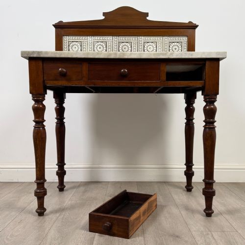 ANTIQUE 19TH CENTURY MARBLE TOP WASHSTAND IN MAHOGANY - ADDITIONAL PHOTO 9