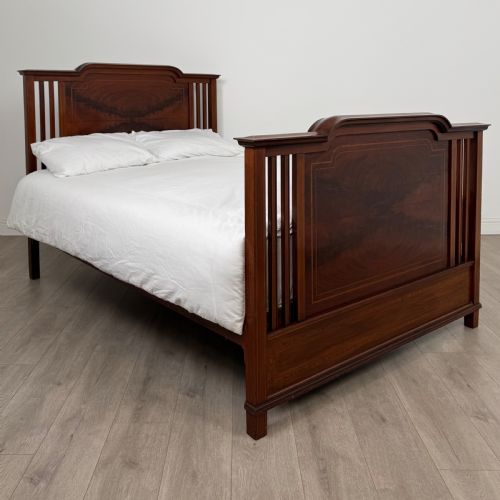 antique 20th century edwardian inlaid double bed in mahogany - CATEGORY: ANTIQUE BEDS - DATED EDWARDIAN