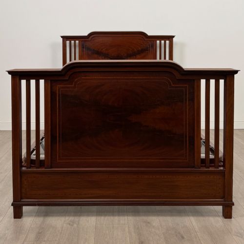 ANTIQUE 20TH CENTURY EDWARDIAN INLAID DOUBLE BED IN MAHOGANY - ADDITIONAL PHOTO 3
