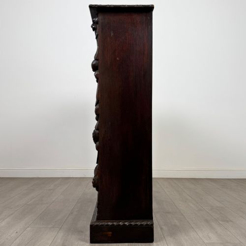 ANTIQUE 19TH CENTURY VICTORIAN CARVED OPEN BOOKCASE IN OAK - ADDITIONAL PHOTO 3