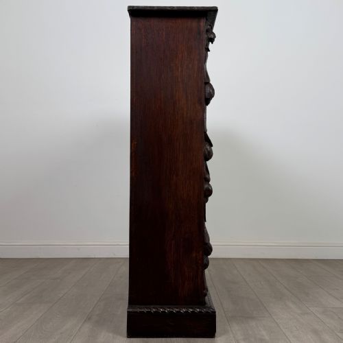 ANTIQUE 19TH CENTURY VICTORIAN CARVED OPEN BOOKCASE IN OAK - ADDITIONAL PHOTO 8