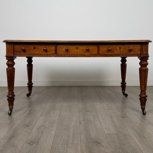 antique 19th century large partners writing table in golden oak - CATEGORY: ANTIQUE TABLES - DATED VICTORIAN