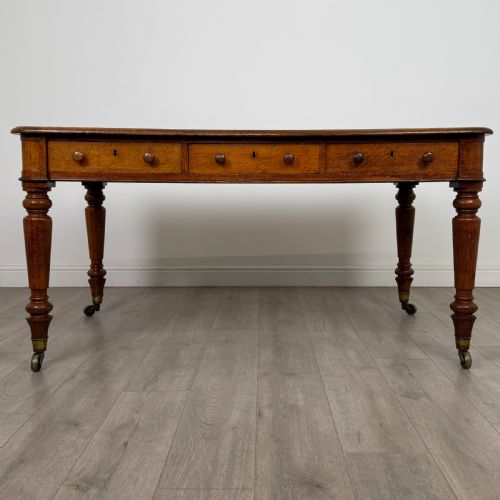 ANTIQUE 19TH CENTURY LARGE PARTNERS WRITING TABLE IN GOLDEN OAK - ADDITIONAL PHOTO 4