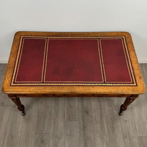 ANTIQUE 19TH CENTURY LARGE PARTNERS WRITING TABLE IN GOLDEN OAK - ADDITIONAL PHOTO 8