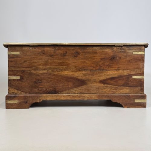 ANTIQUE 20TH CENTURY BRASS INLAID FITTED STORAGE CHEST - ADDITIONAL PHOTO 4