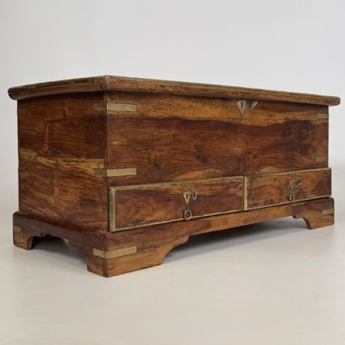 ANTIQUE 20TH CENTURY BRASS INLAID FITTED STORAGE CHEST - ADDITIONAL PHOTO 7