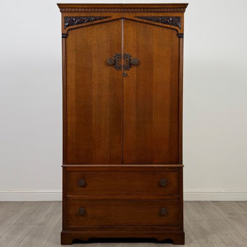 antique 20th century art deco oak wardrobe by wrighton - CATEGORY: ANTIQUE CUPBOARDS - DATED EDWARDIAN