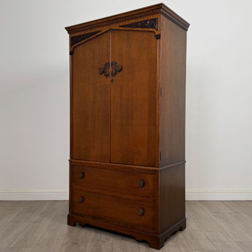 ANTIQUE 20TH CENTURY ART DECO OAK WARDROBE BY WRIGHTON - ADDITIONAL PHOTO 2