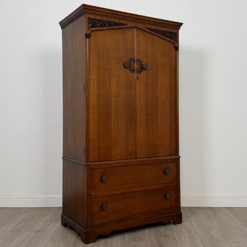 ANTIQUE 20TH CENTURY ART DECO OAK WARDROBE BY WRIGHTON - ADDITIONAL PHOTO 8