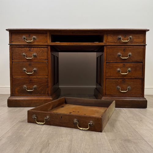 ANTIQUE 19TH CENTURY VICTORIAN PEDESTAL DESK IN OAK - ADDITIONAL PHOTO 9