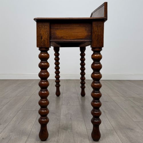 ANTIQUE 19TH CENTURY BOBBIN TURNED VICTORIAN WRITING TABLE IN OAK - ADDITIONAL PHOTO 3
