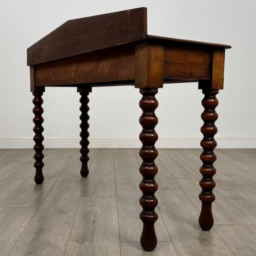 ANTIQUE 19TH CENTURY BOBBIN TURNED VICTORIAN WRITING TABLE IN OAK - ADDITIONAL PHOTO 6