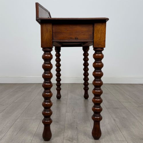 ANTIQUE 19TH CENTURY BOBBIN TURNED VICTORIAN WRITING TABLE IN OAK - ADDITIONAL PHOTO 7