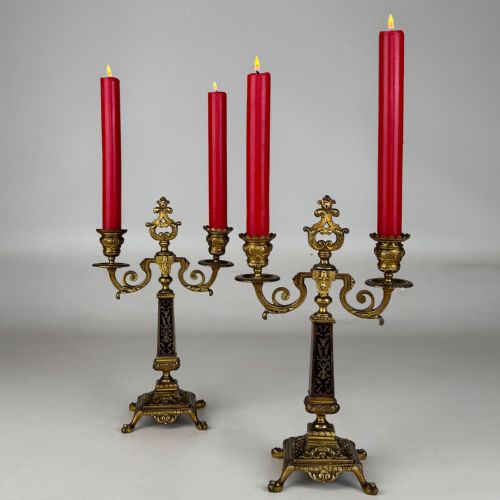 ANTIQUE 19TH CENTURY FRENCH PAIR OF BRASS CANDELABRA