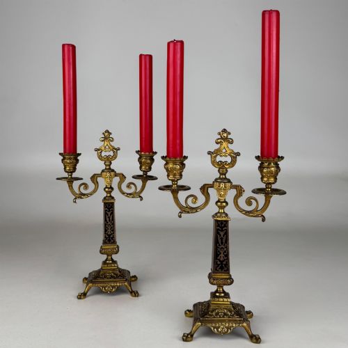 ANTIQUE 19TH CENTURY FRENCH PAIR OF BRASS CANDELABRA - ADDITIONAL PHOTO 1