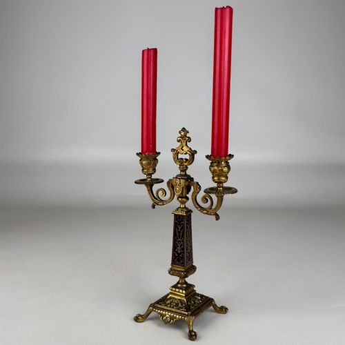 ANTIQUE 19TH CENTURY FRENCH PAIR OF BRASS CANDELABRA - ADDITIONAL PHOTO 3