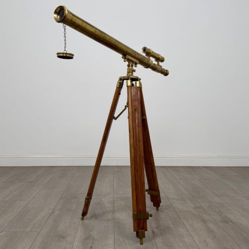 ANTIQUE 20TH CENTURY DECORATIVE BRASS FLOOR STANDING TELESCOPE - ADDITIONAL PHOTO 1