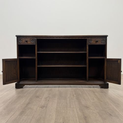 ANTIQUE 20TH CENTURY CARVED OAK LINENFOLD BOOKCASE - ADDITIONAL PHOTO 2