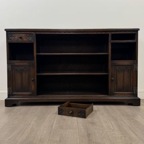 ANTIQUE 20TH CENTURY CARVED OAK LINENFOLD BOOKCASE - ADDITIONAL PHOTO 11