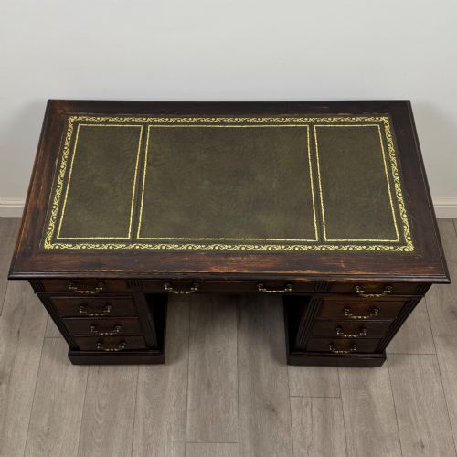 ANTIQUE 20TH CENTURY LEATHER TOP PEDESTAL DESK IN OAK - ADDITIONAL PHOTO 8