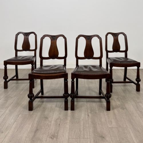 ANTIQUE 20TH CENTURY SET OF 4 EDWARDIAN OAK DINING CHAIRS