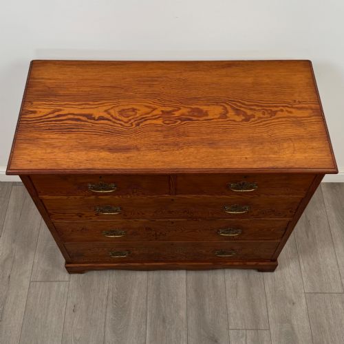 ANTIQUE 19TH CENTURY FIGURED PITCH PINE CHEST OF DRAWERS - ADDITIONAL PHOTO 8