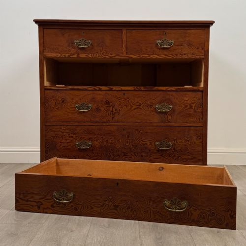 ANTIQUE 19TH CENTURY FIGURED PITCH PINE CHEST OF DRAWERS - ADDITIONAL PHOTO 9