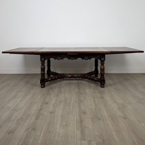 ANTIQUE 20TH CENTURY JACOBEAN STYLE DRAWLEAF DINING TABLE IN OAK - ADDITIONAL PHOTO 1