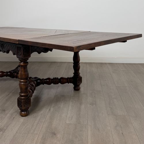 ANTIQUE 20TH CENTURY JACOBEAN STYLE DRAWLEAF DINING TABLE IN OAK - ADDITIONAL PHOTO 3