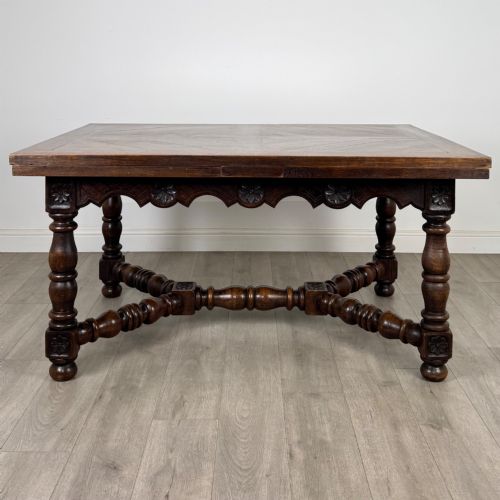 ANTIQUE 20TH CENTURY JACOBEAN STYLE DRAWLEAF DINING TABLE IN OAK - ADDITIONAL PHOTO 4