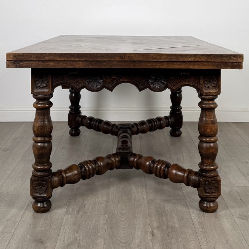ANTIQUE 20TH CENTURY JACOBEAN STYLE DRAWLEAF DINING TABLE IN OAK - ADDITIONAL PHOTO 5