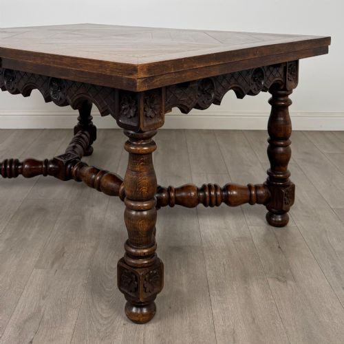 ANTIQUE 20TH CENTURY JACOBEAN STYLE DRAWLEAF DINING TABLE IN OAK - ADDITIONAL PHOTO 6