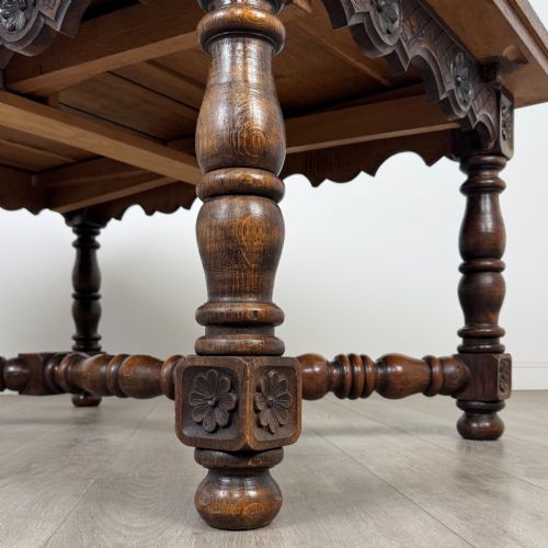 ANTIQUE 20TH CENTURY JACOBEAN STYLE DRAWLEAF DINING TABLE IN OAK - ADDITIONAL PHOTO 7