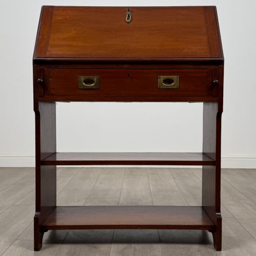 ANTIQUE 19TH CENTURY CAMPAIGN STYLE BUREAU IN MAHOGANY - ADDITIONAL PHOTO 1