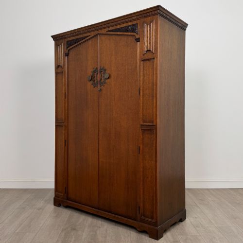 ANTIQUE 20TH CENTURY ART DECO OAK WARDROBE BY WRIGHTON - ADDITIONAL PHOTO 2