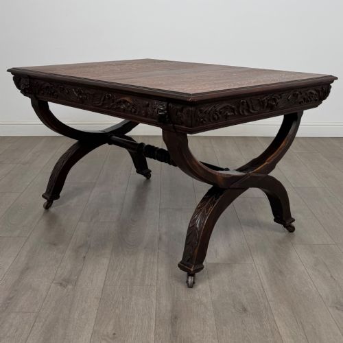 ANTIQUE 19TH CENTURY VICTORIAN CARVED OAK CENTRE TABLE